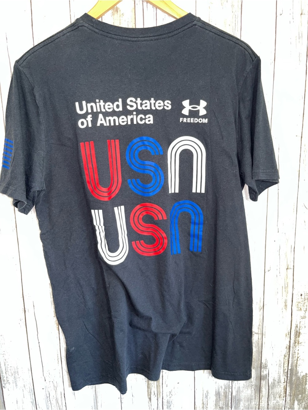 Under Armour Freedom USA Graphic T-Shirt Large Black Patriotic Flag Tee - Picture 4 of 5